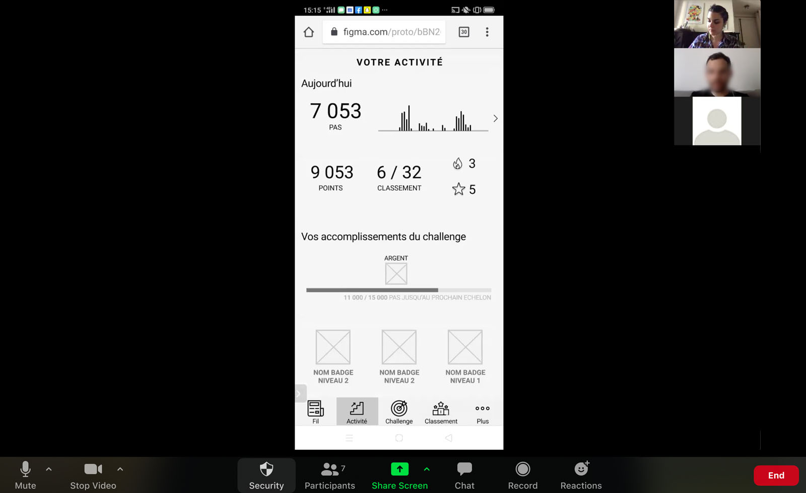 User testing on Zoom